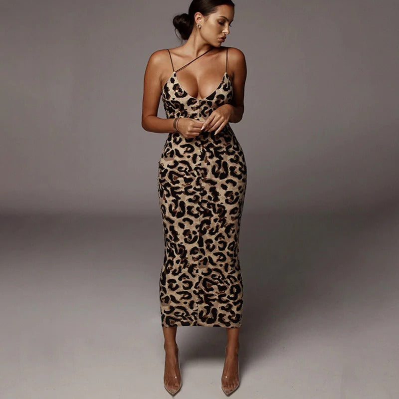 soraya-Vestido midi con estampado de leopardo
