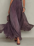 maria- Vestido largo morado con escote en forma de lágrima y ribete de encaje de gasa