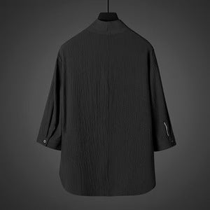 Antonio-Camiseta de manga corta estilo vintage de seda helada holgada con estampado zen.