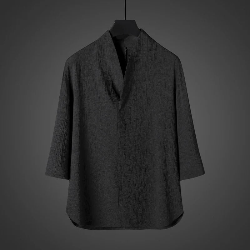 Antonio-Camiseta de manga corta estilo vintage de seda helada holgada con estampado zen.