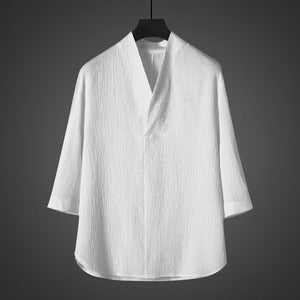 Antonio-Camiseta de manga corta estilo vintage de seda helada holgada con estampado zen.