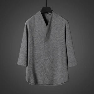 Antonio-Camiseta de manga corta estilo vintage de seda helada holgada con estampado zen.