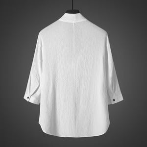 Antonio-Camiseta de manga corta estilo vintage de seda helada holgada con estampado zen.